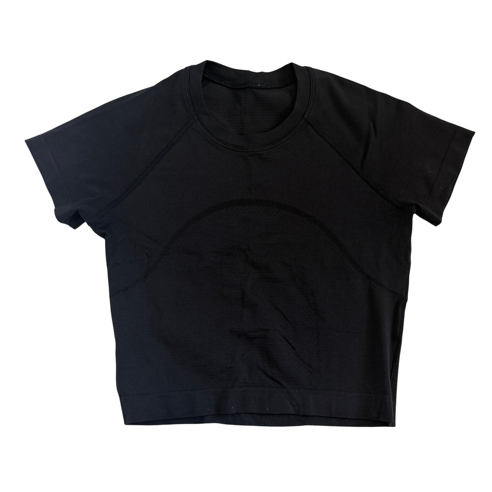 Lululemon Swiftly Tech Short Sleeve 2.0 Crop Top Black Athletic Shirt Size 4